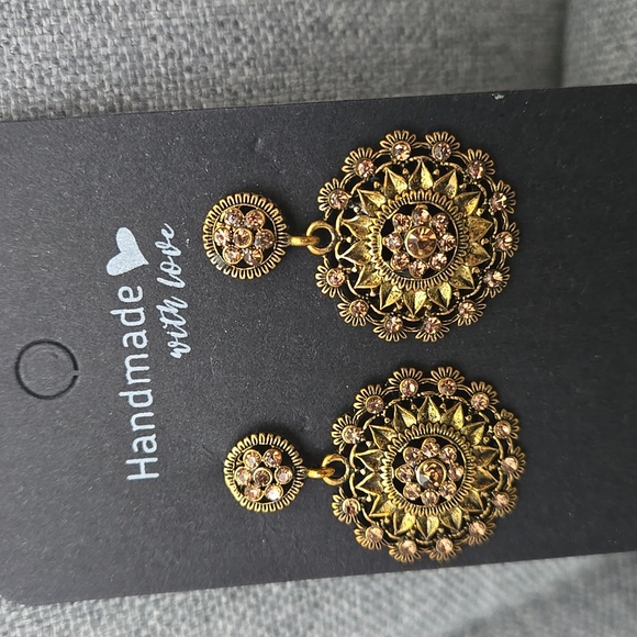 Handmade Art Deco Inspired Earrings In Vintage Gold, NWT - Picture 9 of 13